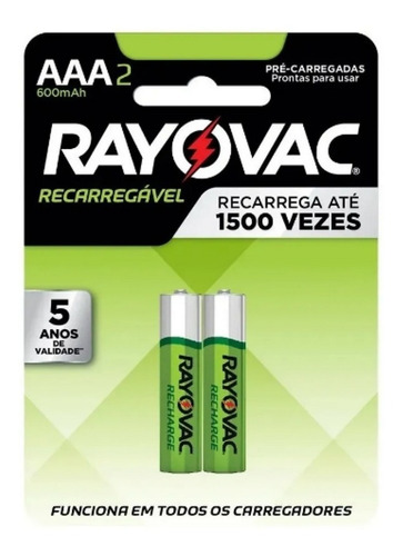 Pilha Recarregável Rayovac Aaa Palito 600mah Cta Unid 2