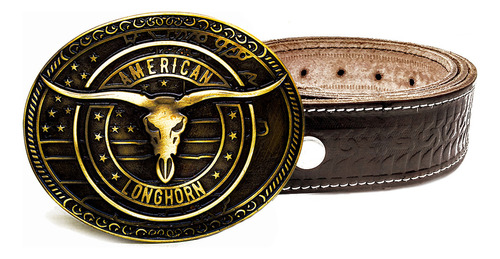 Kit Cinto Cowboy Em Couro + Fivela American Longhorn