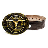 Kit Cinto Cowboy Em Couro + Fivela American Longhorn