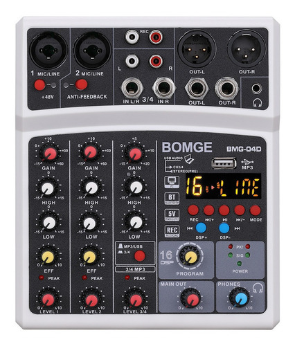 Mezclador De Audio Bomge 04dw 16 Dsp Con Usb Bluetooth, 48v 