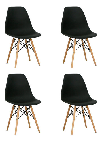 Pack 4 Sillas Eames Empoli Patas Madera Marco Metálico Negra