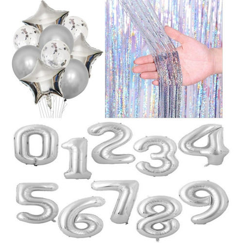 1 Buque 9 Peças Balões + 4 Números 70cm + 2 Cortinas 1x2m