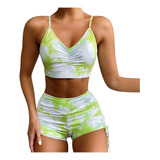 Traje De Baño Mujer Tie-dye Camis Shorts Bikini Set Push-up