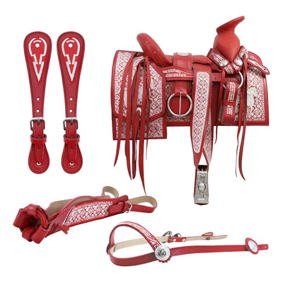 Montura\u002Fsilla De Montar Charra 1\u002F2 Herraje En Piel Bordada Color Rojo | Meses sin interés