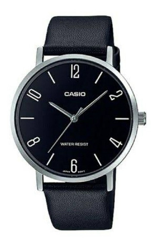 Reloj Casio Modelo Mtp-vt01 Piel Cara Negra Numeros