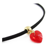 Collares Choker Mujer Corazon Swarovski Rojo Oro Golfi Joyas