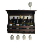 Porta Botellas Copas Cava Cantinera Bar Madera Pared Nogal 