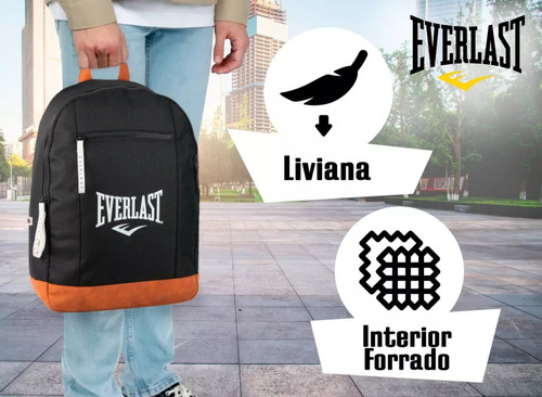 Mochila Deportiva Everlast Urbana Hombre Mujer Unisex Color Negro / 27397