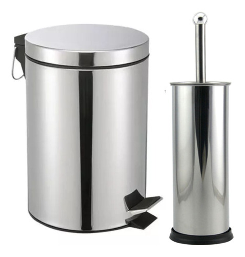 Kit Lixeira Inox 5l C/ Pedal E Balde Escova Sanitária Inox 