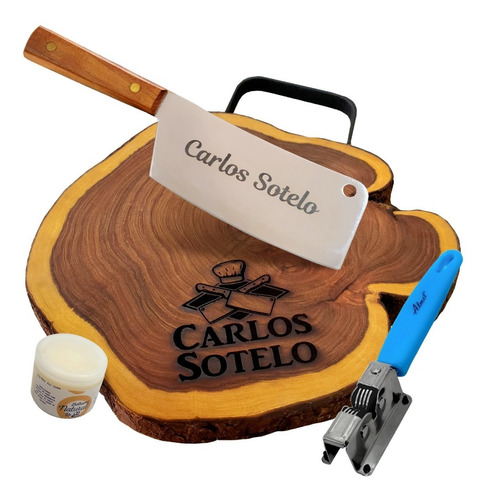  Kit Parrillero Tabla Mezquite Machete Personalizado Láser 