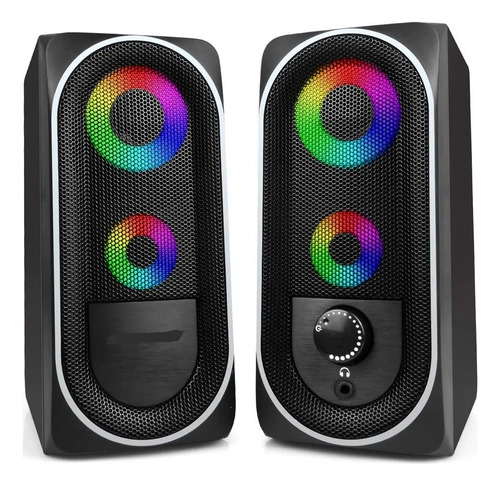 Caixa D Som Gamer Led Rgb Subwoofer Pc Computador P2 20w Rms Cor Preto 110v/220v