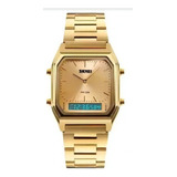 Relógio Masculin Dourado Analógico/digital Prova D'agua 1220