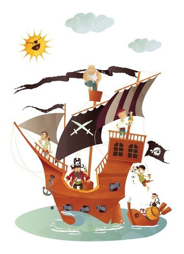 Vinilo Decorativo Infantil Piratas-i 01, Barco Pirata. Color Multicolor