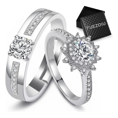 Fuezoiu 2pz Anillos De Pareja Joyeria Plata Compromiso Promesa Ajustable Hombre Y Mujer Regalo de San Valentín Regalo para el Día de la Madre, regalo para mamá Con Caja | Envío gratis