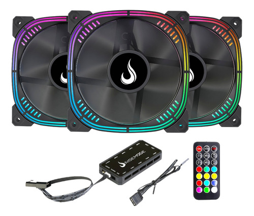 Kit 3 Fans Gamer Rise Mode Aura Pro Black Argb 120mm