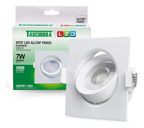 Spot Led De Embutir Quadrado Móvel Alltop Par20 7w Taschibra