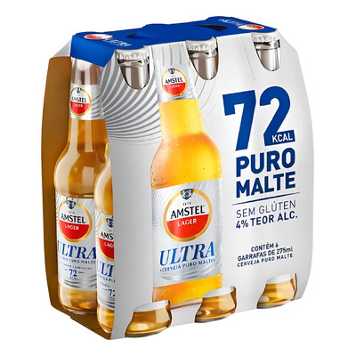 Cerveja Amstel Ultra Puro Malte, Long Neck 275ml | Parcelamento sem juros