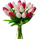 20 Tulipanes, Flores Artificiales Mandys - Tonos De Rosa.