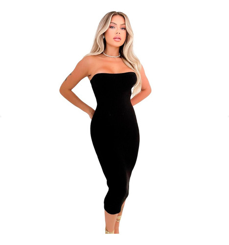 Vestido Feminino Midi Tomara Que Caia Tubinho Justo