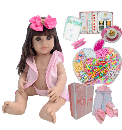 Boneca Bebê Reborn Realista 1000 Peças Kit Miçangas Completo