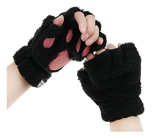 Guantes De Felpa De Invierno De Piel Sintética Sin Dedos, Ga