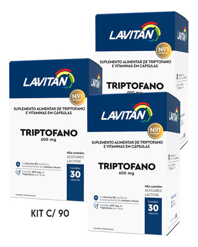 Kit C/ 90 Suplemento De Triptofano 600mg E Vitaminas Lavitan
