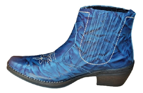 Bota Cor Azul Jeans Botina Masculina Cowboy Peao Rodeio Cano Medio Estilo Homem Fino Trato Estiloso Couro Original Barat