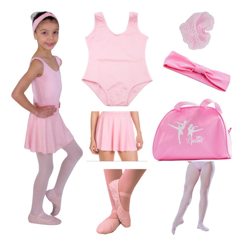 Kit Completo Ballet Infantil Balé Uniforme 6 Peças C/ Bolsa