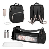 Bolso Mochila Maternal Con Cuna Cambiador Plegable Usb Viaje