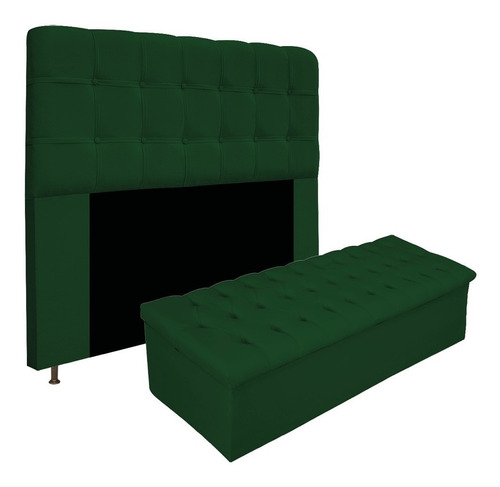 Kit Cabeceira Calçadeira Baú Mel 195cm King Size Suede Verde