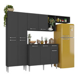 Cozinha Compacta Pequim 9 Portas Mp2933 Multimóveis Preto Cor Preto Acetinado Texturizado