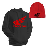 Buzo Honda Moto / Canguro Capucha Unisex + Gorra Lana