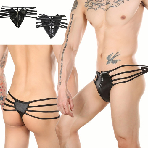 Tanga De Hombre Sexy Bragas De Charol De Cintura Media