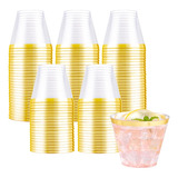 Wellife 120 Vasos Desechables Con Borde Dorado, Elegantes Va