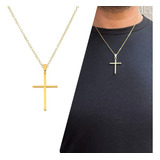 Colar Corrente Masculino Crucifixo Dourado A Ouro 18k Aço