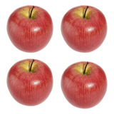 4 Manzanas Rojas Artificiales Grandes, Frutas Decorativas