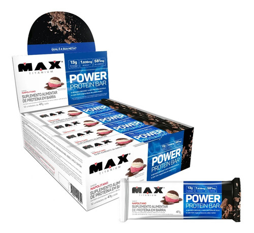 Power Protein Bar 41g Display Com 12 Unid Max Titanium Sabor Napolitano