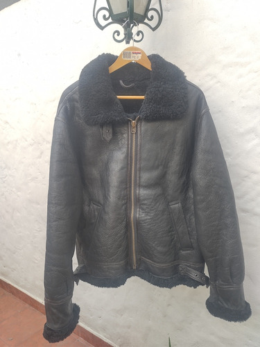 Campera Bomber Vintage De Cuero Real Con Corderito