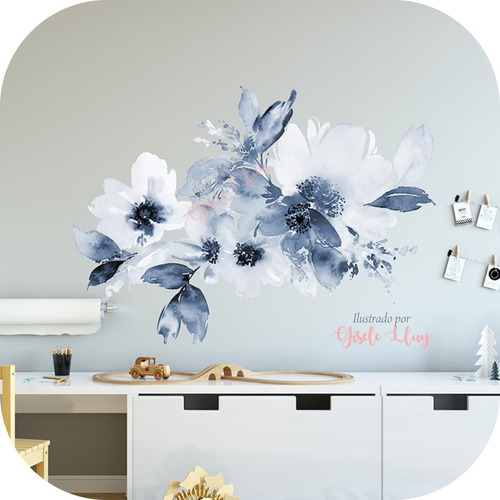 Vinilos Decorativos De Pared Flores Azules Celestes Acuarela