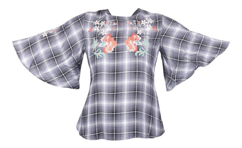 977-73 Blusa Dama Casual A Cuadros Mangas Murciélago