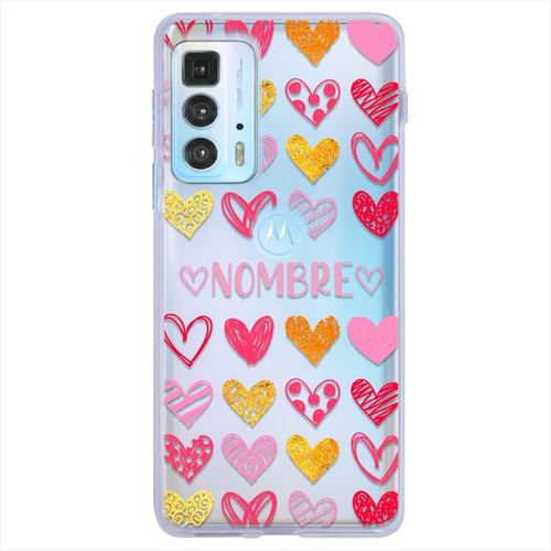 Funda Motorola Corazones Personalizada Con Tu Nombre