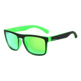Óculos De Sol Polarizados Dubery D731 Armação De Policarbonato Cor Preto/verde, Lente Verde Espelhada, Haste Preto/verde De Policarbonato