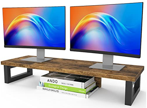 Westree Soporte Para Monitor Doble, Soporte De Madera Y Acer