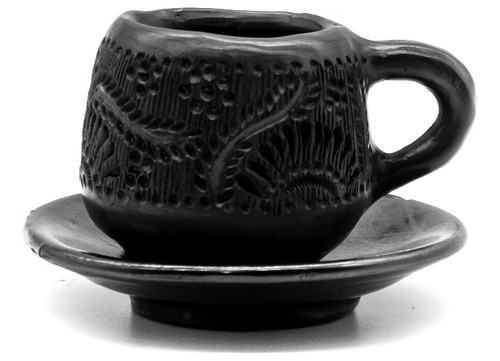 Taza Calada Con Plato Para Espresso #02 De Barro Negro