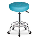 Taburete Celosía Giratorio Ajustable Con Ruedas Silla De Bar Estructura De La Silla Plateado Asiento Azul Brillante