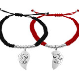 2 Pulseras Bolitas Pareja Stitch Chico Plata 925 Negra Roja