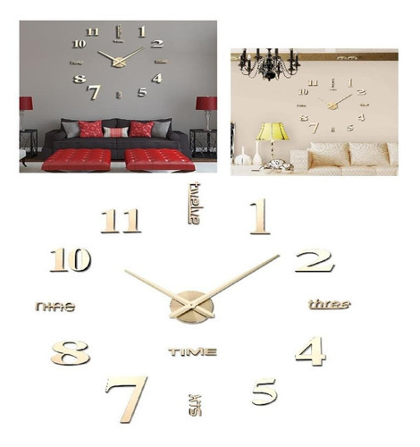 Reloj De Pared Dorado 3d Decorativo De 1,2 M