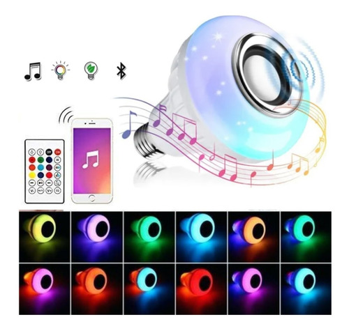 Foco Led Rgb 12w Bocina Multicolor Bluetooth Control Remoto