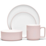 Juego De Vajilla Rosa Porcelana 4 Piezas Rosa Blanco