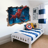 Vinilo Mural 3d Spiderman Hombre Araña Superheroe Pared Rota